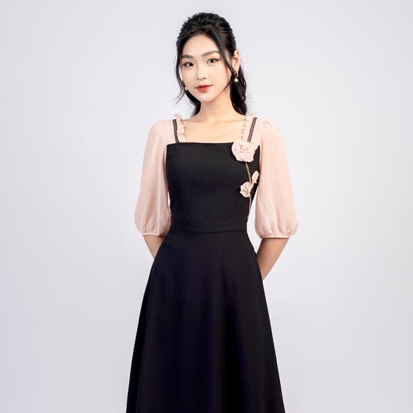 Đầm chữ A xòe, phối tay ren MMOutfit M-DA020221148