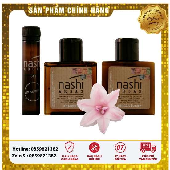 BỘ DẦU GỘI XẢ NASHI ARGAN MINI PHỤC HỒI TÓC ( GỘI 30ml + XẢ 30ml + TINH DẦU 5ml )