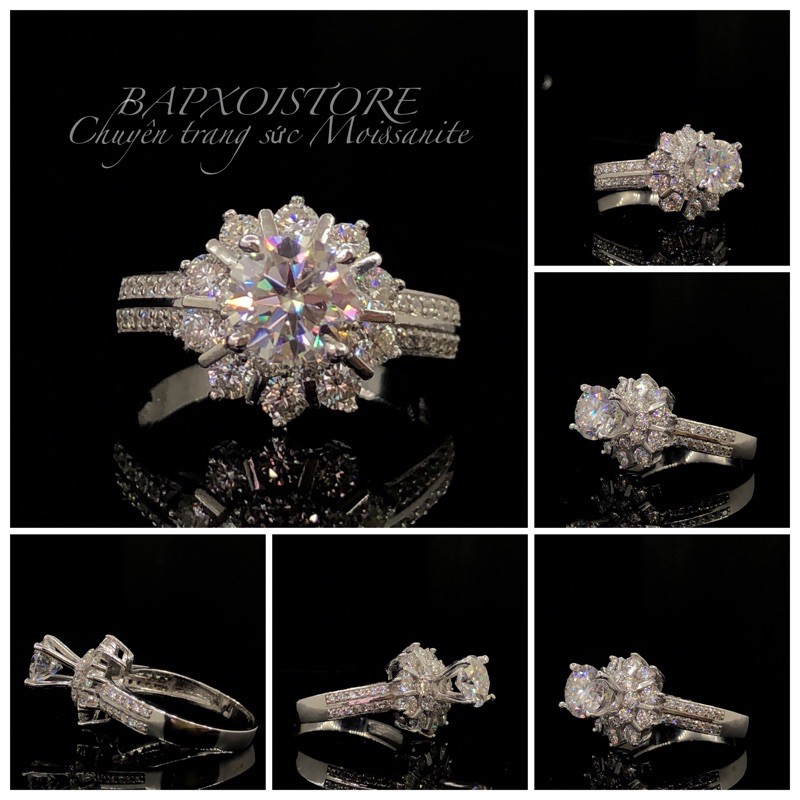Nhẫn kim cương Moissanite bằng bạc 950 xi bạch kim