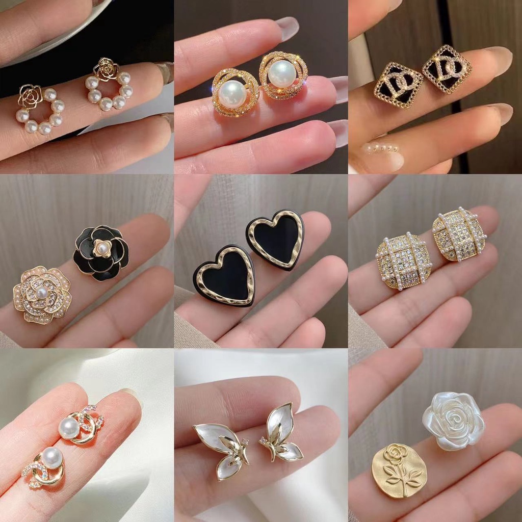 Bông Tai Mạ Bạc 925 Đính Ngọc Trai Thanh Lịch Phong Cách Hàn Quốc Mới