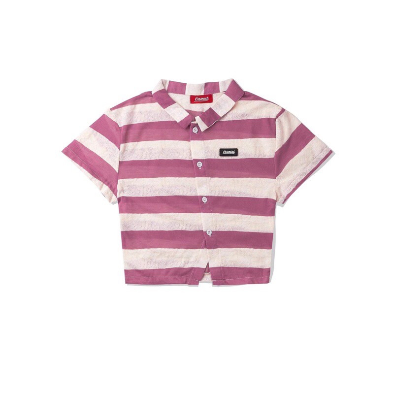 Áo ERRORIST polo croptop sọc màu hồng trắng/ đen trắng