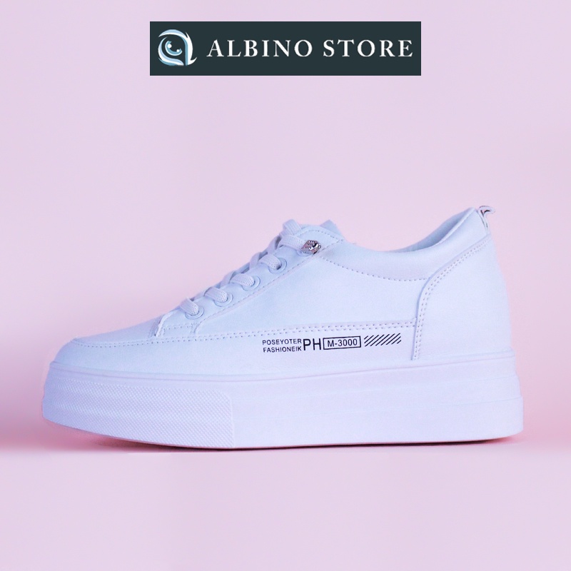 Giày thể thao nữ độn đế 6cm, giày ulzzang, giầy độn đế nữ, sneaker đế cao màu trắng cao cấp phong cách Hàn Quốc H02