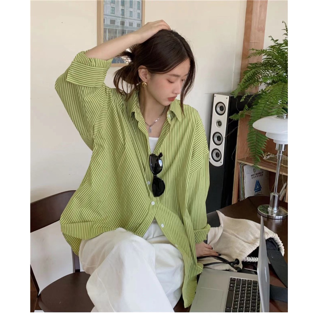 Áo Sơ Mi Dài Tay Họa Tiết Kẻ Sọc Thời Trang Mới Cho Nữ