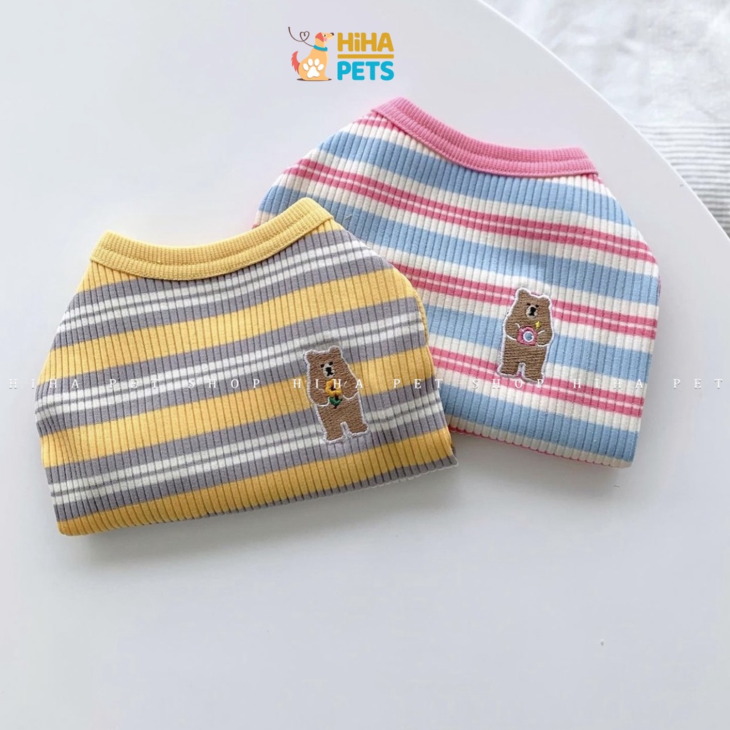 Áo Cho Chó Mèo Ba Lỗ Thoáng Mát Thêu Hoạt Hình Chất Liệu Thun Cotton 100% Mát Mẻ Hàn Quốc, Quần Áo Thú Cưng Hihapet.