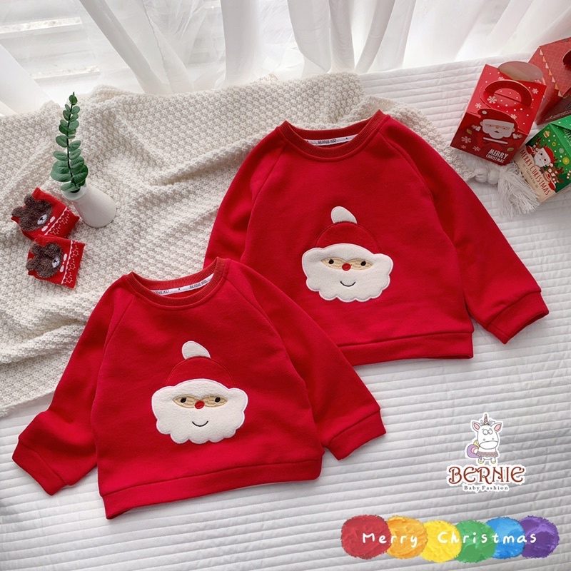 Áo nỉ bông màu đỏ hoạ tiết Noel cho bé từ 8-22kg