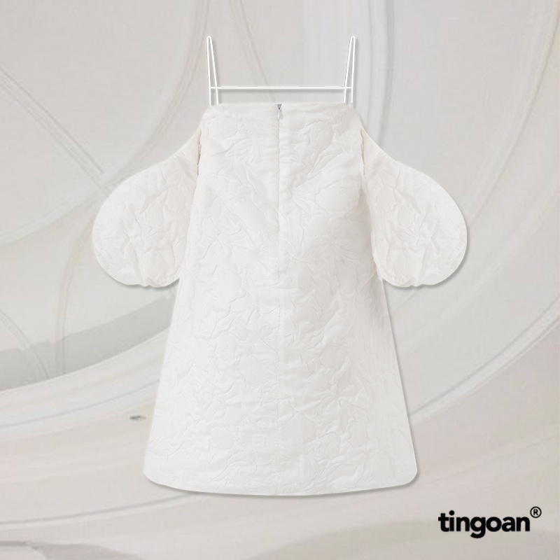 TINGOAN®  - Váy hai dây tay bồng vân hoa 3 lớp dây ngang ngực bồng xòe đính nơ kim loại trắng SLEEPING BEAUTY DRES