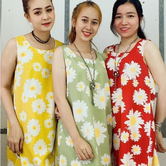 Váy xuông hoa cúc - Đầm xuông from rộng dài