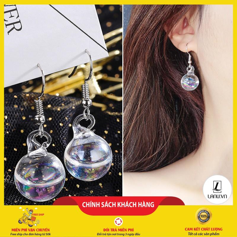 FREESHIP 50K⚡ Bông Tai Bạc Nữ ⚡ - BÔNG Tai Hình Tròn Bóng Nước Trong Suốt Cực Xinh 💖