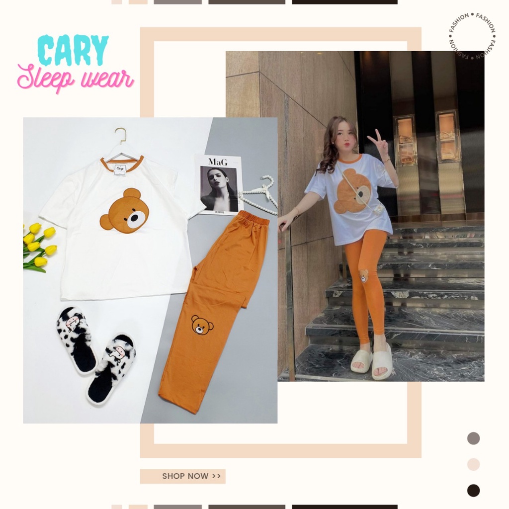 Set bộ thun CARY,bộ áo thun cotton thêu gấu form rộng cao cấp hot trend