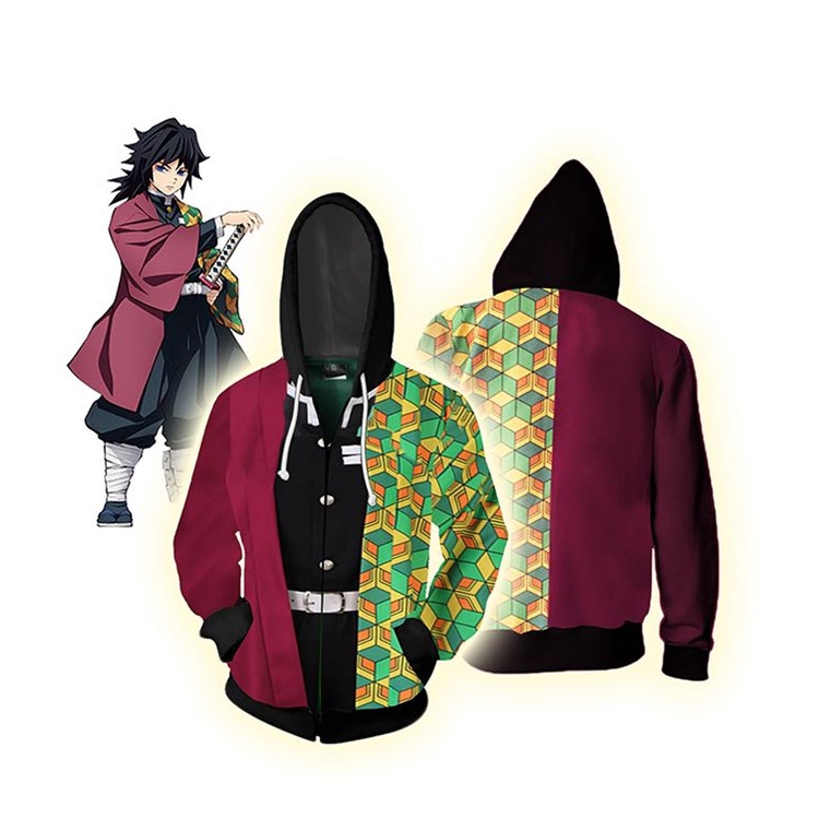 Áo khoác hoodie phối dây kéo phong cách Anime Demon Slayer Kimetsu no Yaiba Kamado Tanjirou Nezuko | BigBuy360 - bigbuy360.vn