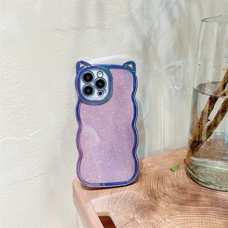 Ốp Điện Thoại TPU Mềm Mạ Điện Hình Tai Mèo Màu Tím Đậm Cho Iphone 13 12 11 Pro Max Xs Max Xr 8 7Plus