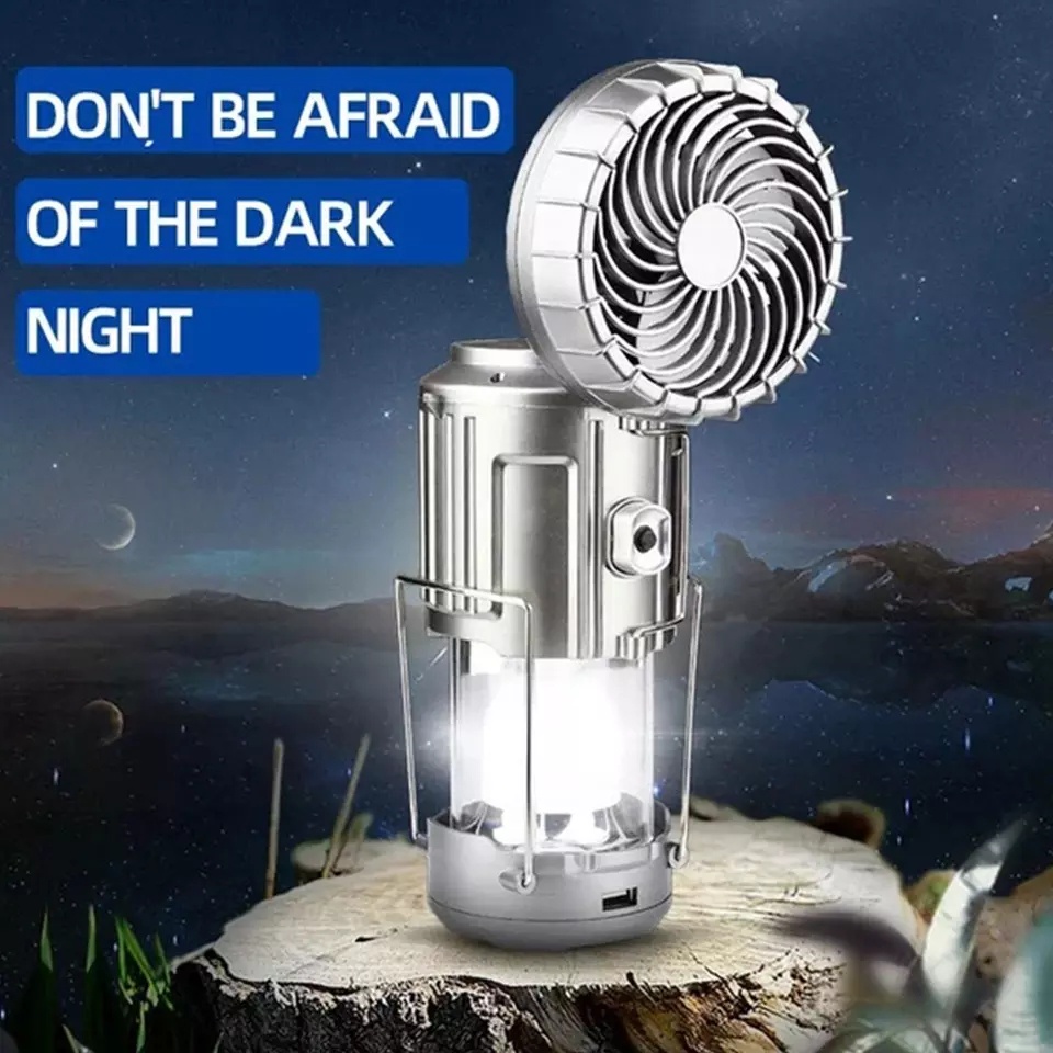 Đèn sạc pin 9299  kèm quạt siêu mát 2 in 1 có sạc năng lượng mặt trời - den pin cam tay