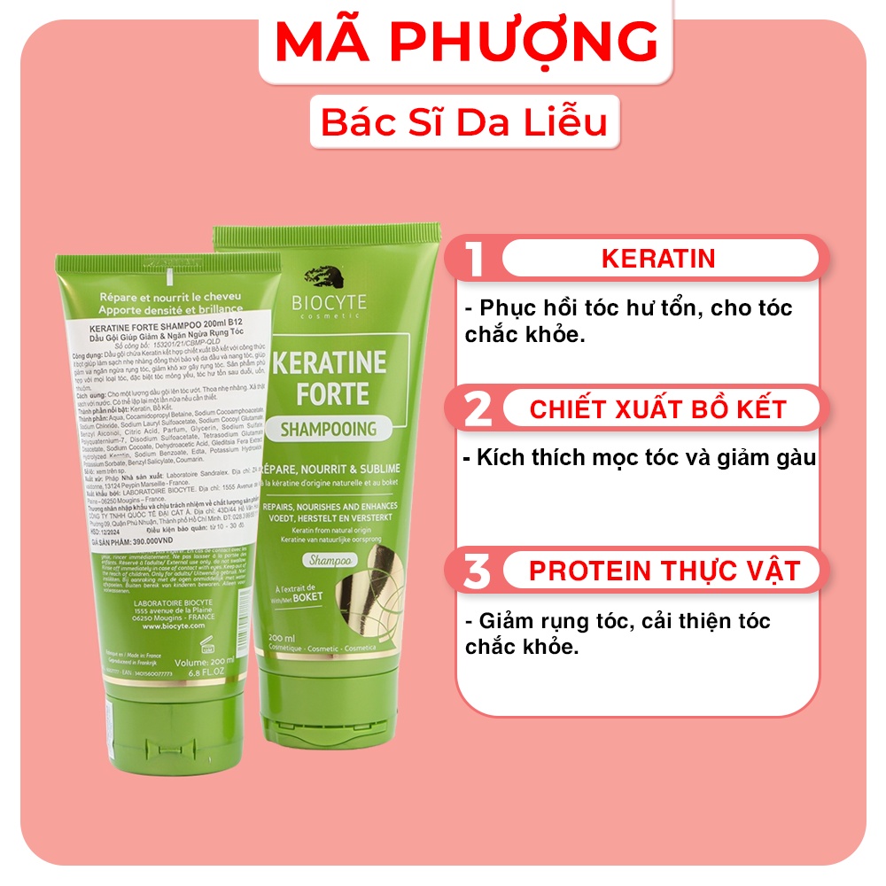 [CHÍNH HÃNG] Dầu Gội Keratine Forte Shampooing Biocyte Dầu Gội Giúp Giảm Và Ngăn Ngừa Rụng Tóc