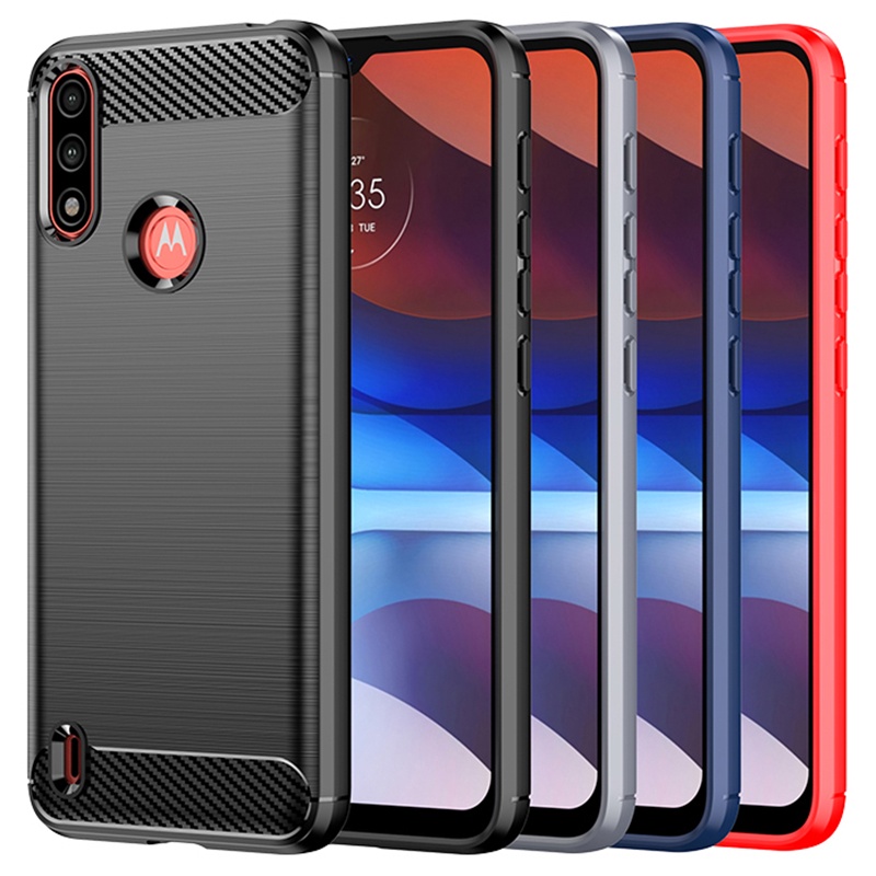 Motorola Moto E7 Power / E7i Power Giáp Chống Sốc Sợi Carbon Lai Bàn Chải TPU