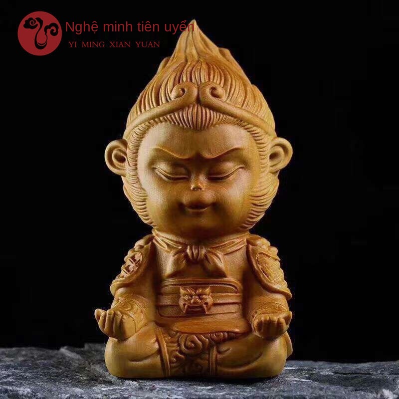 ✽♙Đồ trang trí bằng gỗ hoàng dương đồ thủ công chạm khắc gỗ rắn sáng tạo chiến đấu để đánh bại đồ trang trí xe hơi Phật