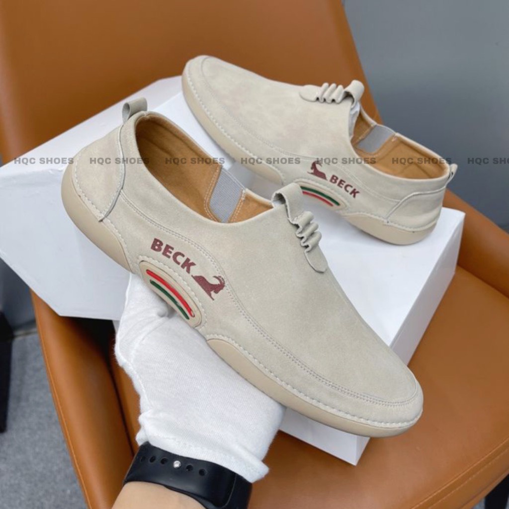 Giày lười nam chất liệu da bò thật đế cao su khâu chỉ bảo hành 12 tháng AQ832