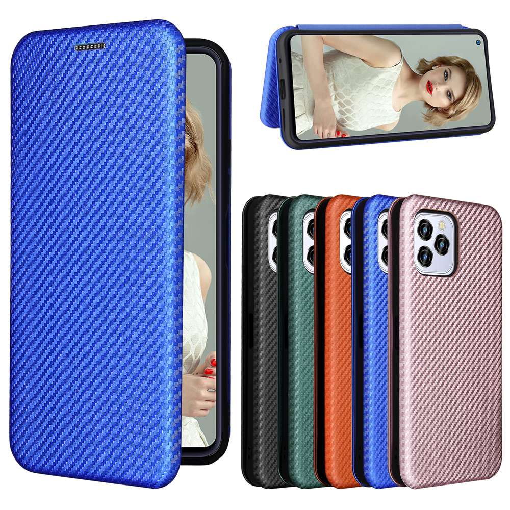 Luxury Carbon Fiber PU Leather Casing Oukitel C21 Pro Magnetic Flip Cover Wallet Case Card Holder Stand