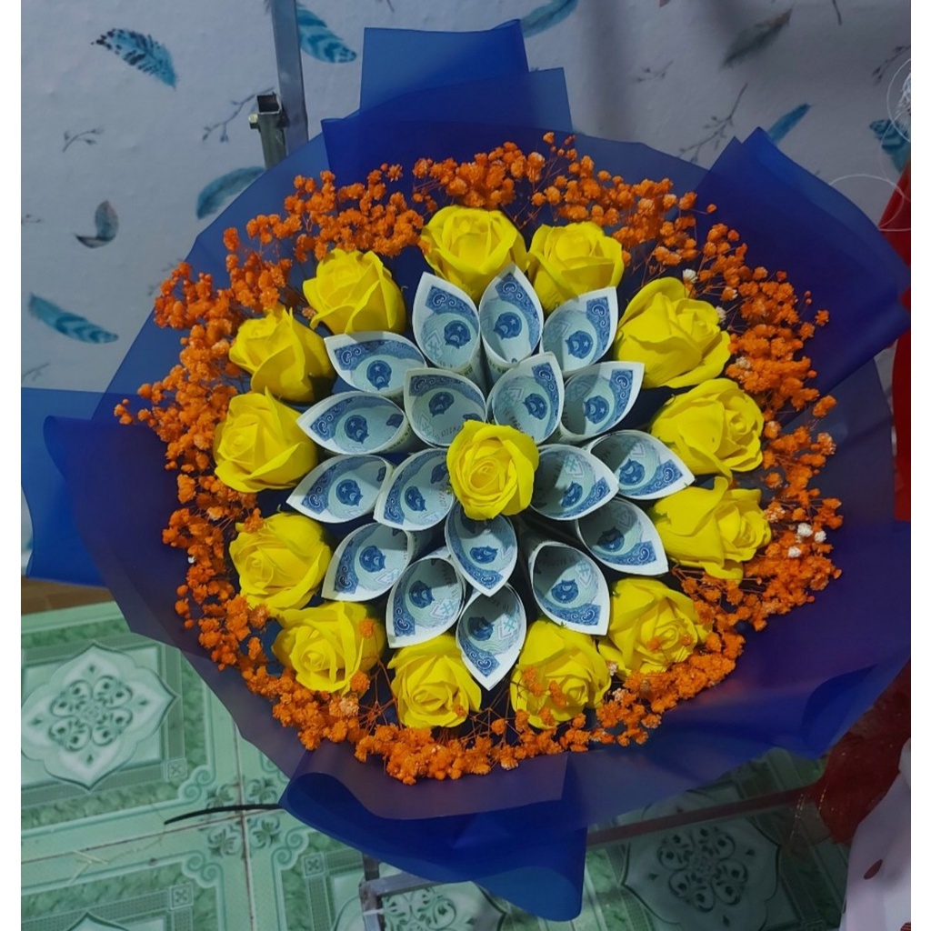 Bó hoa tiền mệnh giá 5k cực xinh Linh xù shop HT20 quà tặng lưu niệm, quà kỷ niệm