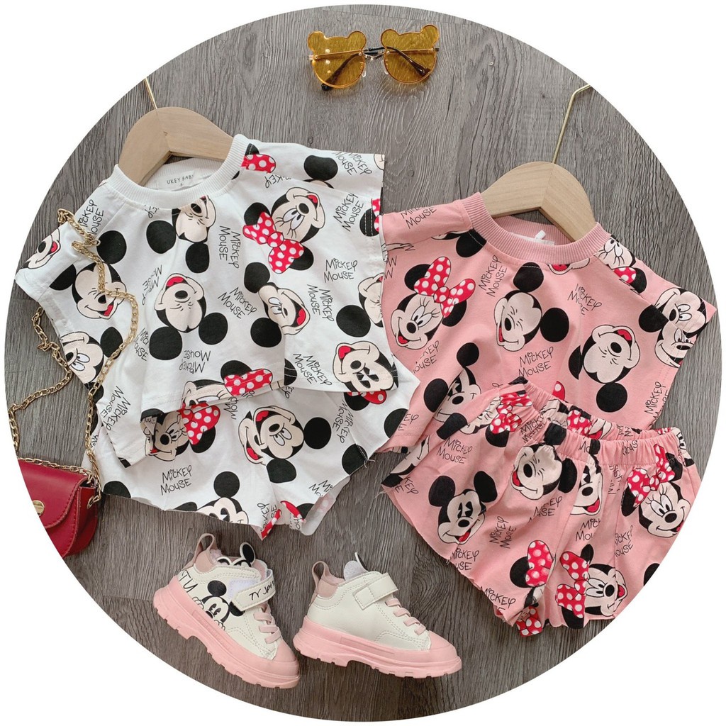 Bộ đồ bé gái chất cotton 4 chiều cao cấp in hình mickey xinh xắn JIMADO SL982
