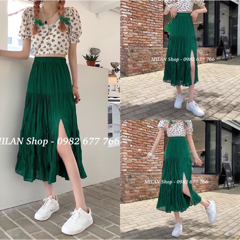 Chân váy dáng dài sẻ đùi style siêu hot