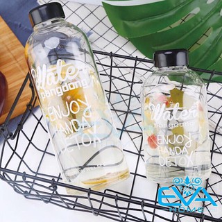 Bình Đựng Nước Thuỷ Tinh 600ML In Chữ Detox Đựng Nước Tiện Lợi