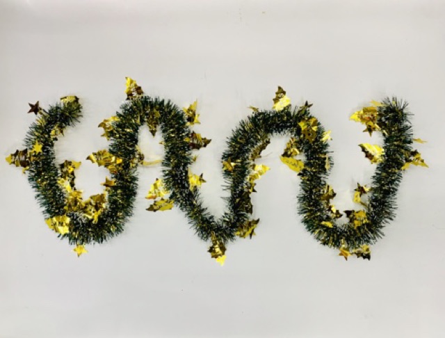 Dây kim tuyến chồn hình chuông sao thông vàng trang trí cây thông noel