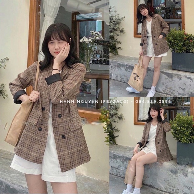 Áo blazer 4 cúc túi nắp hàn quốc - Áo vest 2 lớp kèm ảnh/video thật
