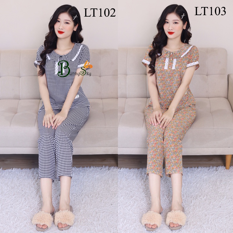 [Bunny] ĐỒ BỘ NỮ MẶC NHÀ CHẤT LIỆU LỤA MỀM MÁT TAY CỘC QUẦN DÀI  CỔ LÁ 2 KHUY ĐÁP ZEN