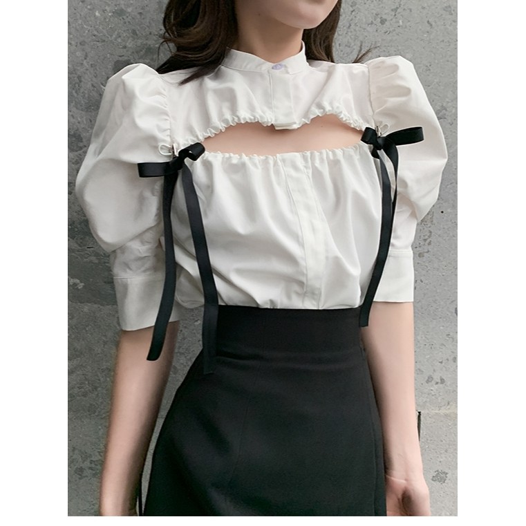 🍒🍒 Sét Áo Sơ Mi Khoét Ngực + Chân Váy Bèo Lưng Cao Xinh Xắn Cho Nữ🍒🍒