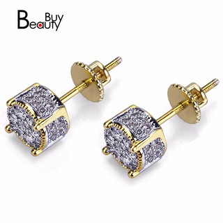 Bông tai tròn xi mạ vàng đính kim cương nhân tạo cho nam