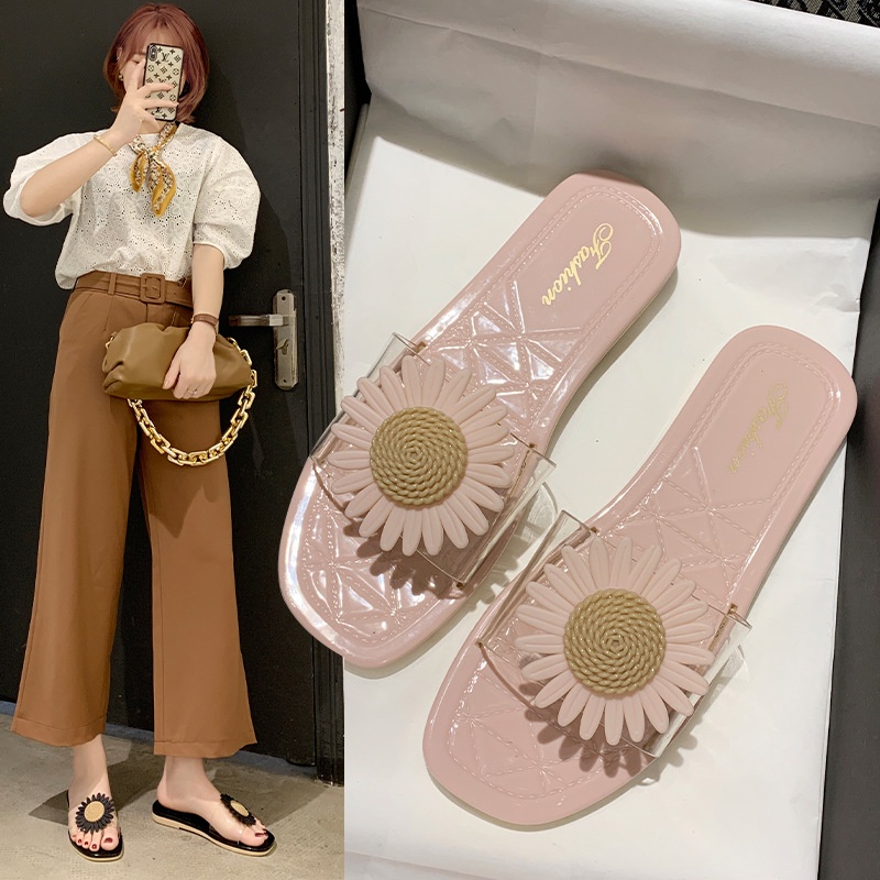 Dép quai ngang hoa cúc nhựa mềm chống trơn trượt không bẩn dùng đi mưa