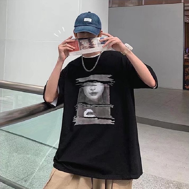Áo Thun Tay Ngắn Dáng Rộng In Họa Tiết Hoạt Hình Phong Cách Hip Hop Đường Phố Hàn Quốc Thời Trang Cho Nam Và Nữ M-8XL