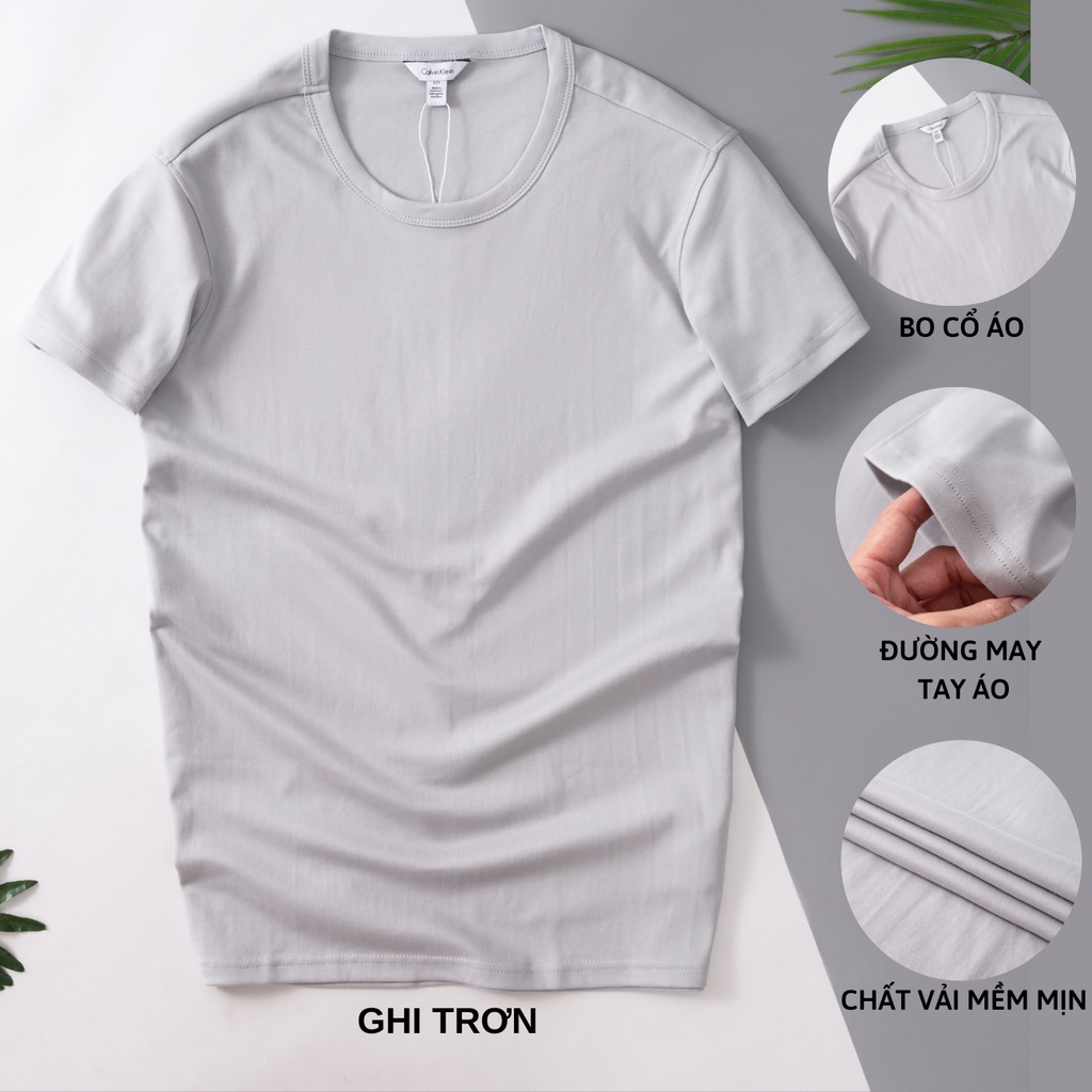 Áo thun nam cổ tròn Cal.vin hàng xuất vải cotton liquid trơn co giãn mềm mát dày dặn chống nhăn form slimfit nhẹ