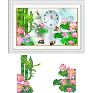 Tranh đính đá đồng hồ hoa sen DF2679