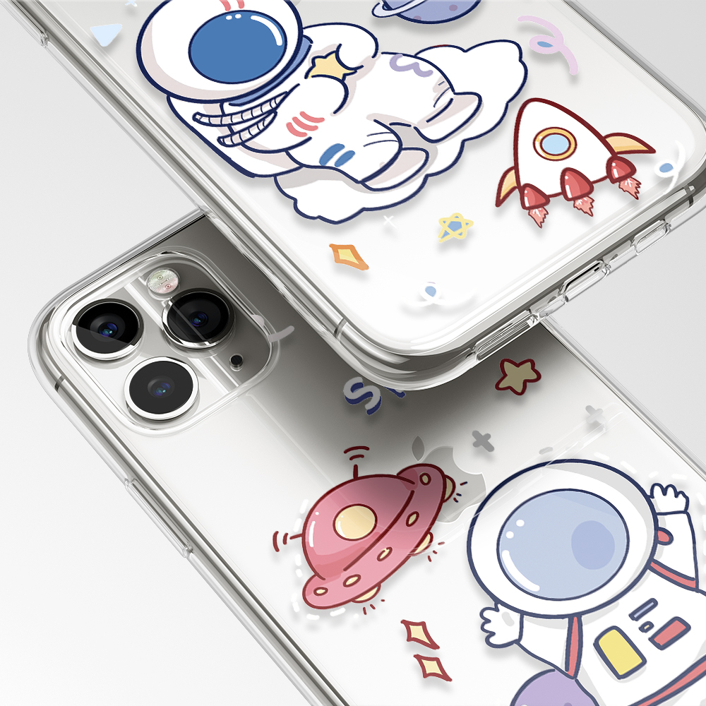 iPhone 12 PRO MAX iPhone 11 pro max iPhone x xr xs max iPhone 8 plus 7 plus SE2020 6 6s Plus space Cartoon spaceman Casing Phone Case Transparent Soft TPU Cover