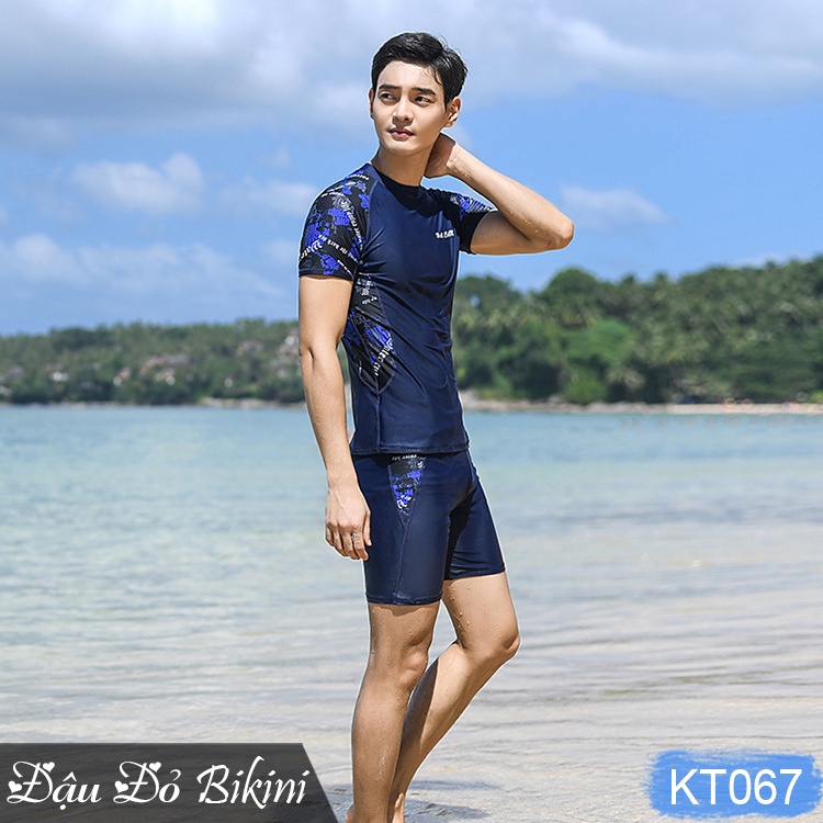 Bộ bơi nam cộc tay quần sooc đùi khỏe khoắn, quần và áo bơi cho phái mạnh, chất bơi thun lạnh Spandex cao cấp | BN011