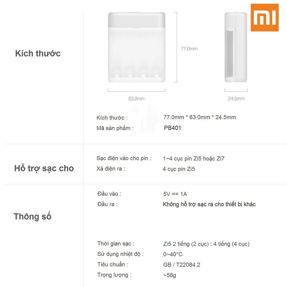 Bộ sạc pin tiểu AA, AAA Xiaomi ZMI