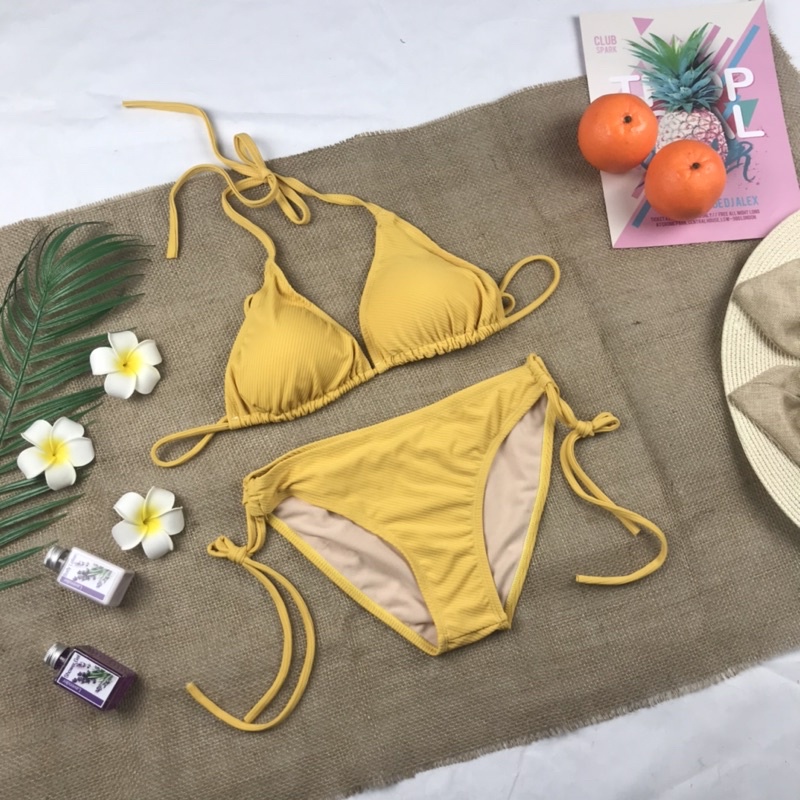 Bộ bơi bikini 2 mảnh thun gân vàng dễ thương