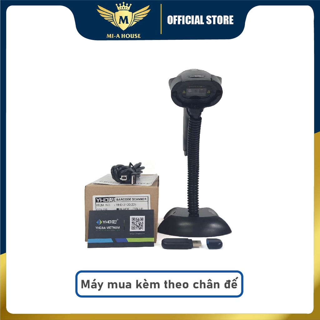 Máy quét mã vạch YHD 3100 2D kết nối Bluetooth hoặc không dây 2.4G đọc mã QRCODE và BARCODE (hàng chính hãng)