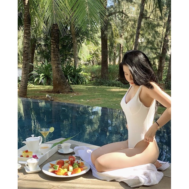 Bodysuit thun gân thô đi biển  DINSSWIMWEAR