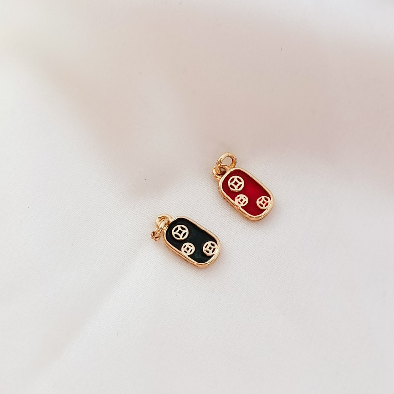 Mặt Dây Chuyền Đồng Xu Hai Mặt Màu Đỏ Đen 14K DIY