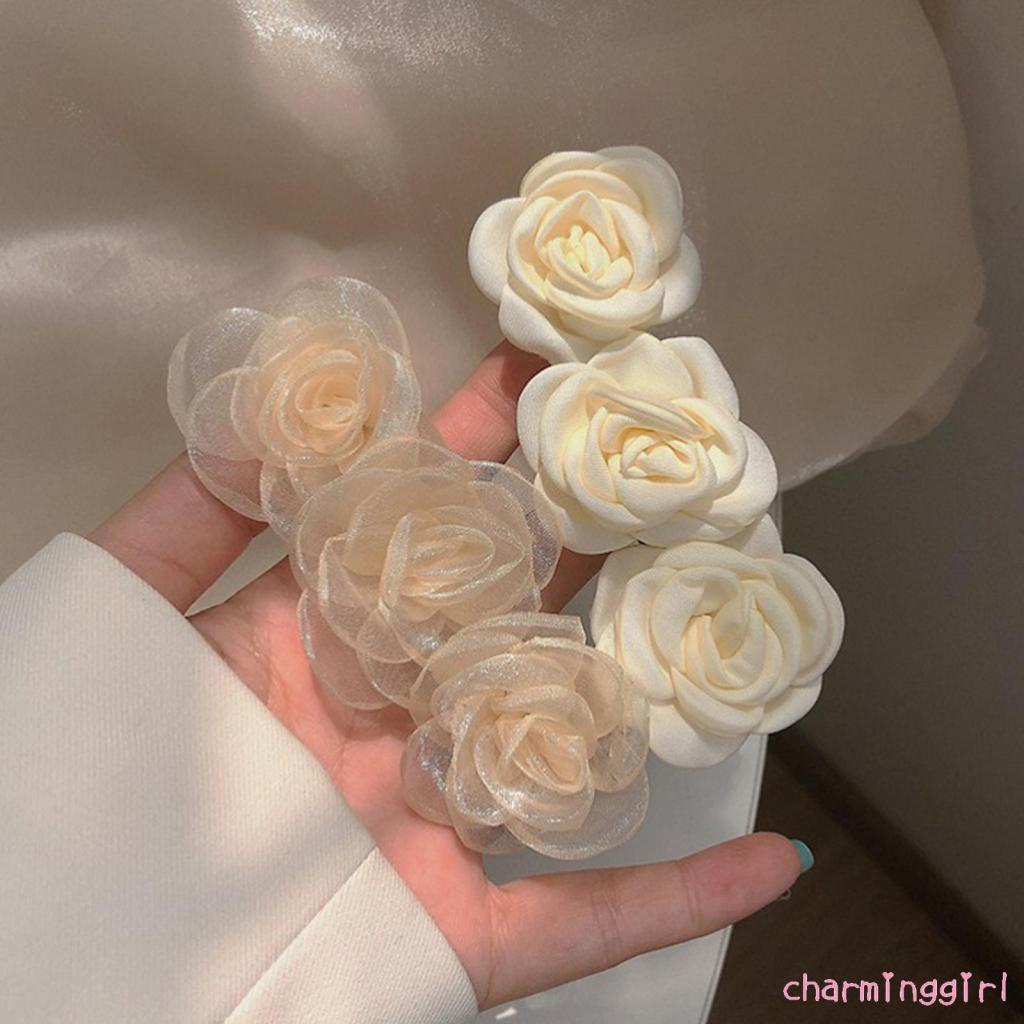 Kẹp tóc ba bông hoa trà ba lớp bằng kim loại dễ thương và tinh tế cho nữ