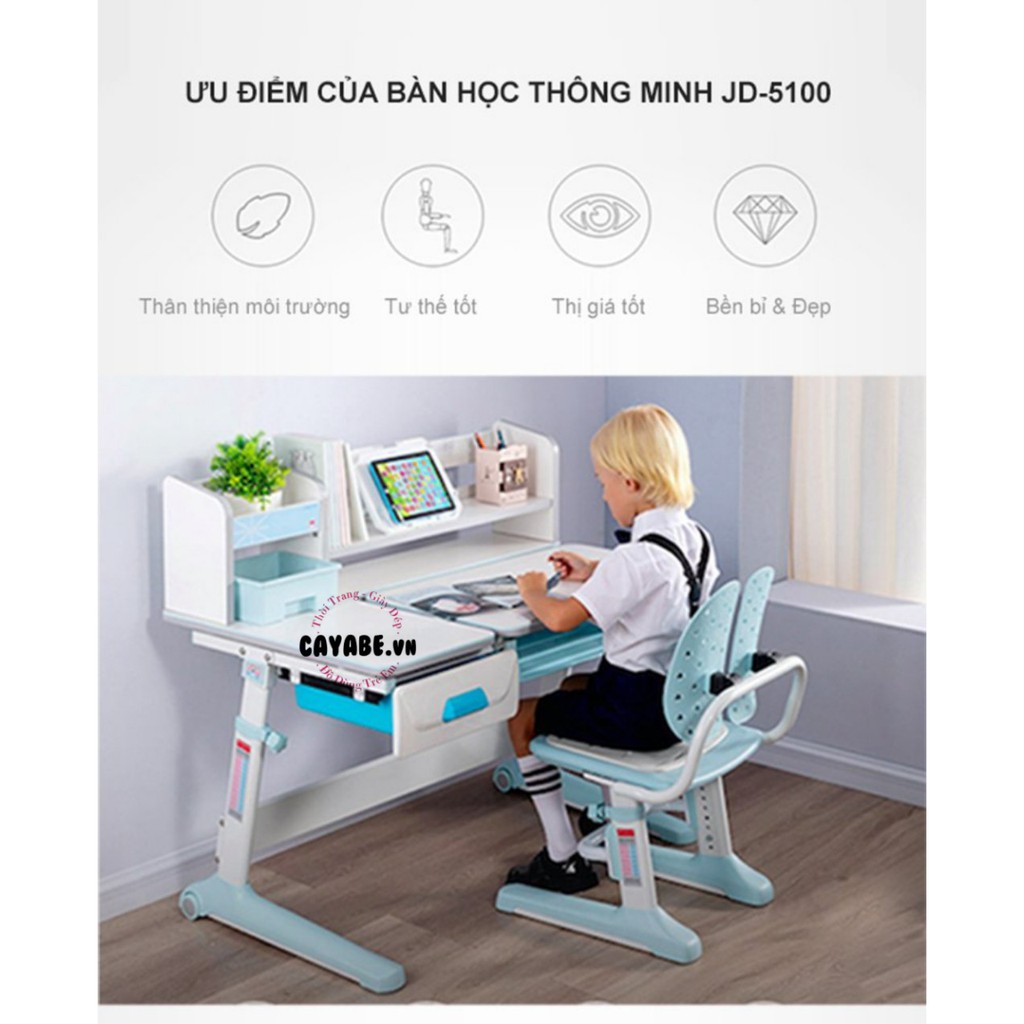 BỘ BÀN GHẾ THÔNG MINH CHỐNG GÙ, CHỐNG CẬN CAYABE CB-002 DÀI 1 MÉT CHO BÉ MÀU XANH