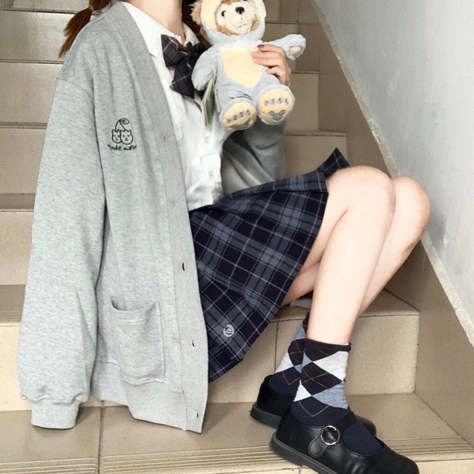 Áo khoác cardigan dáng rộng có túi phối nút dễ thương thời trang thu đông