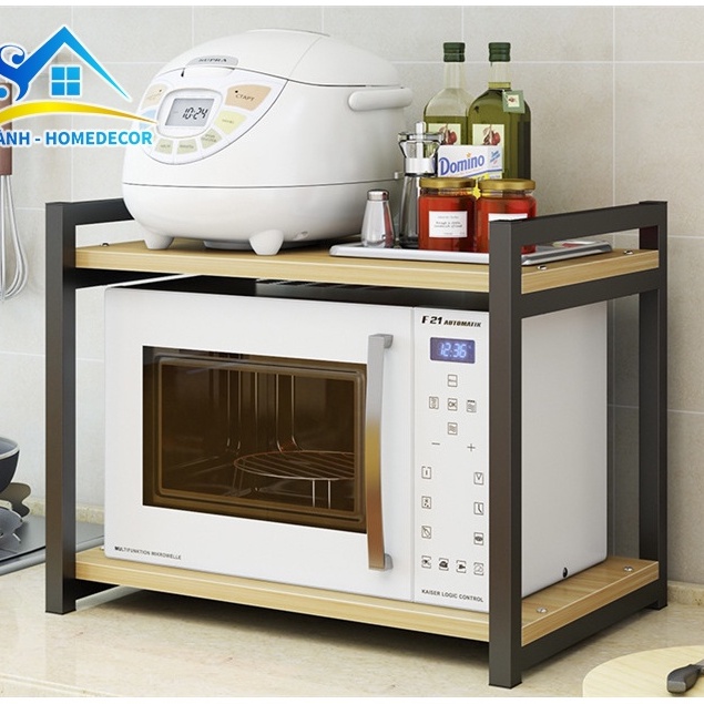 Kệ gia vị 1 tầng, kệ nhà bếp KGV05 khung sắt sơn tĩnh điện, kệ để lò vi sóng bếp nhỏ gọn gỗ MFC An Cường chống thấm 18mm