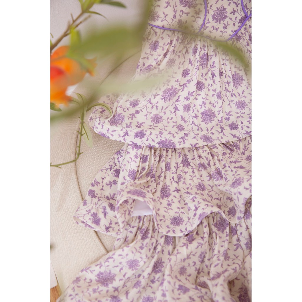 SÒ VINTAGE - JIMY Đầm hoa hở lưng xếp tầng | BigBuy360 - bigbuy360.vn