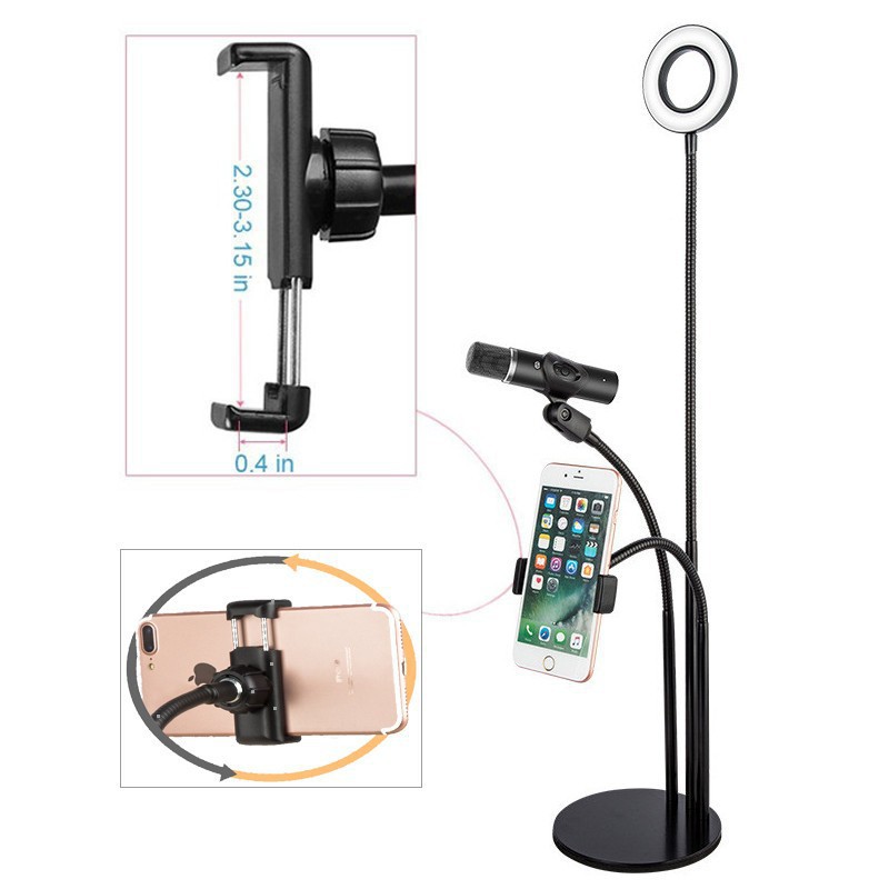 Đèn livestream 3 trong 1 - giá đỡ điện thoại, giá đỡ mic, đèn LED