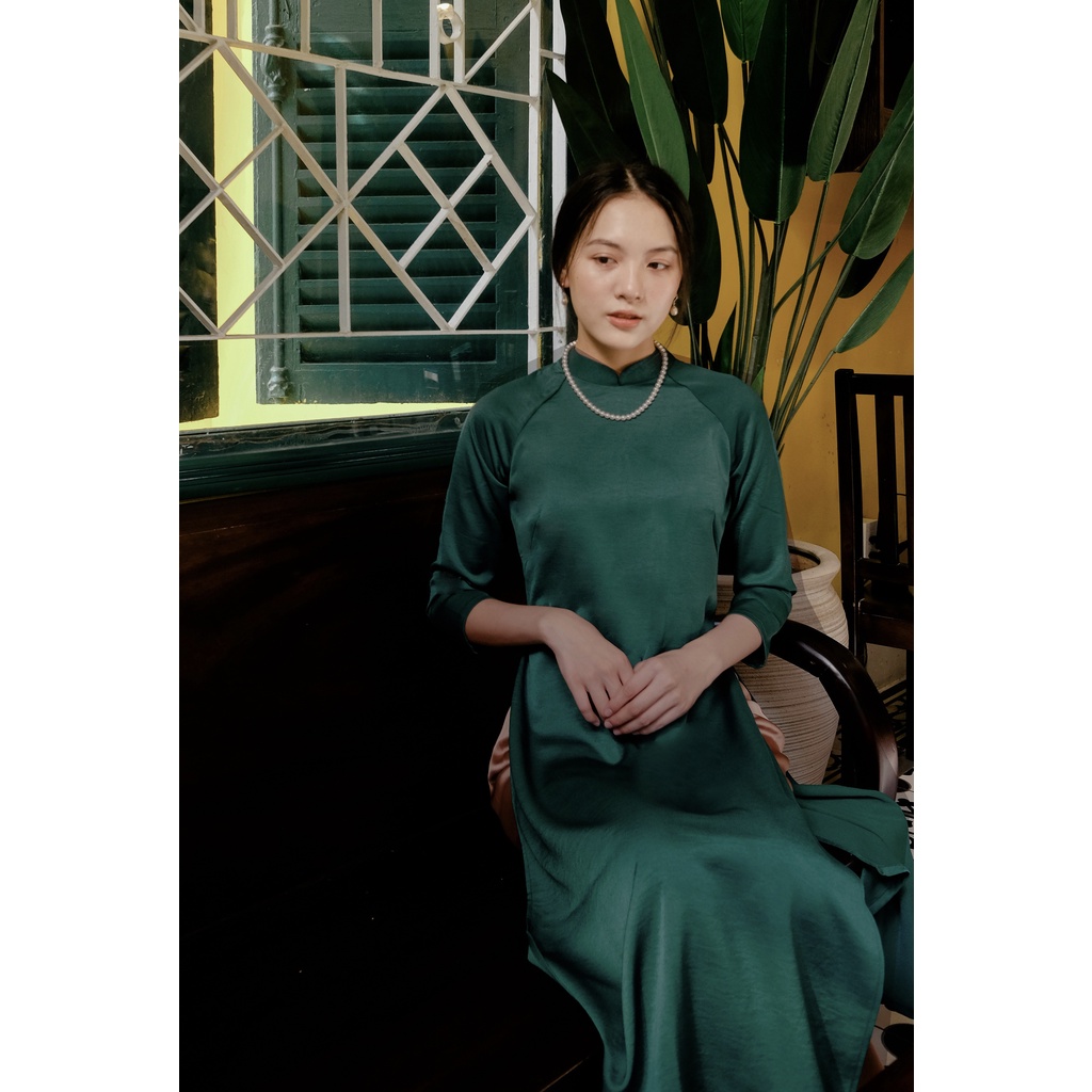 Set Áo dài Rosemary tây thi xanh lá đậm