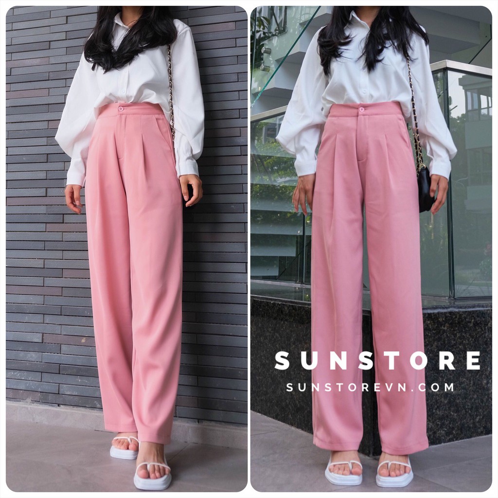 Quần culottes ống rộng suông dài chất dày cao cấp lưng cao cài nút Sun pant hình thật | BigBuy360 - bigbuy360.vn