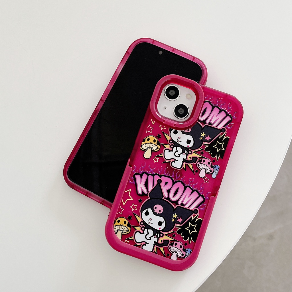 Ốp Điện Thoại Họa Tiết Kuromi and Melody Dễ Thương Chống Sốc Kèm Giá Đỡ Cho Iphone